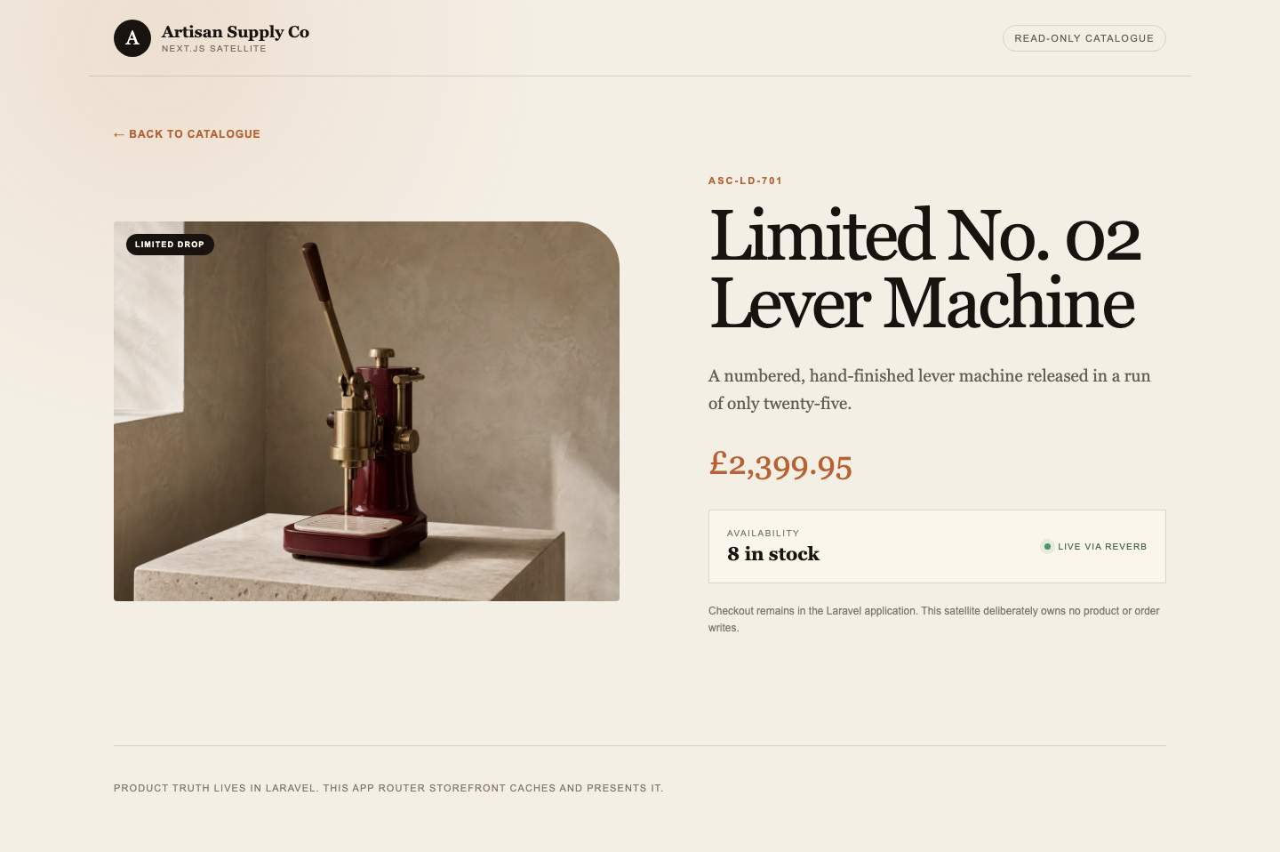 Next.js product page for the Limited No. 02 Lever Machine
